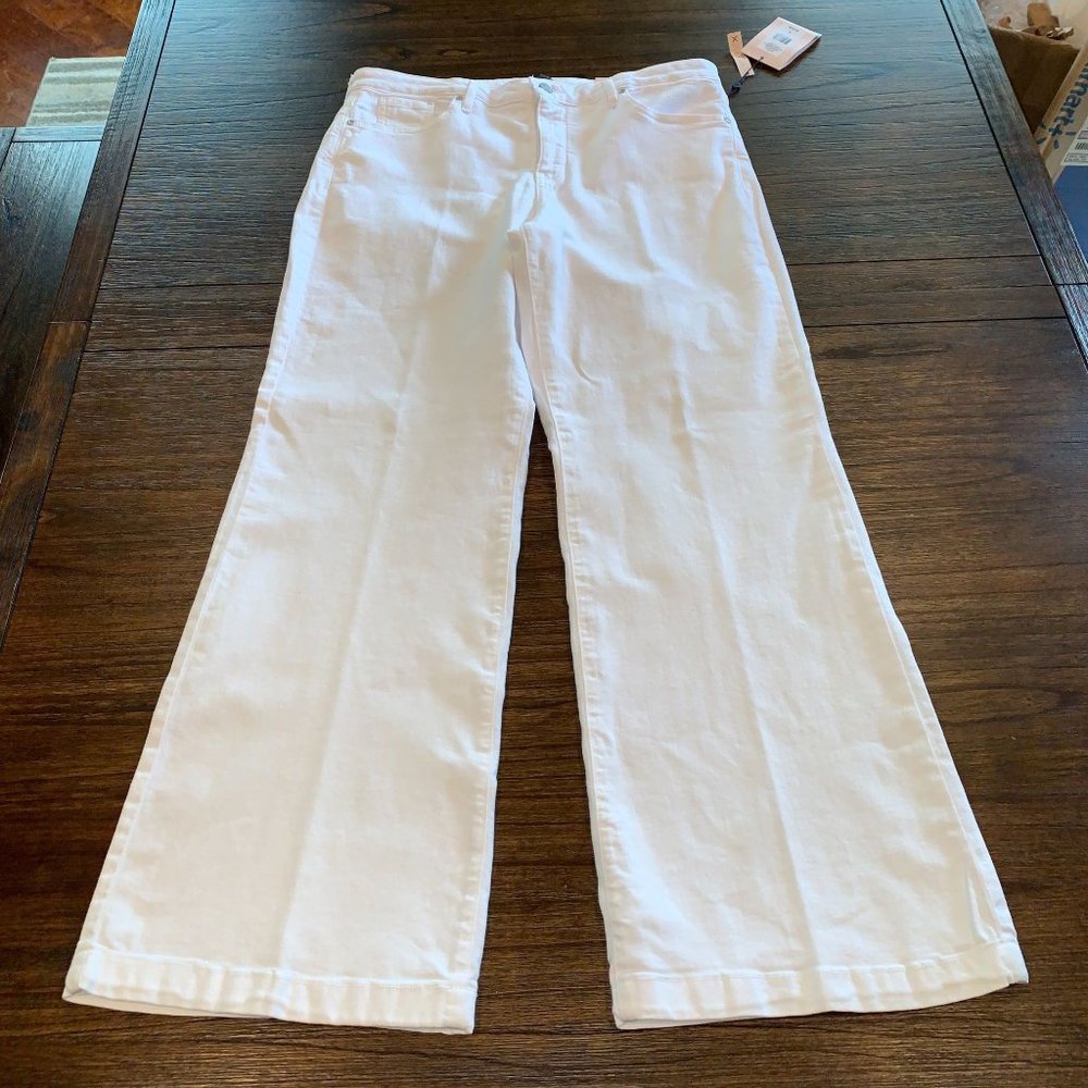 NWT NYDJ Women's Sz 14 Wide Leg Optic White Jean Trousers Stretch MFOZKT2335S